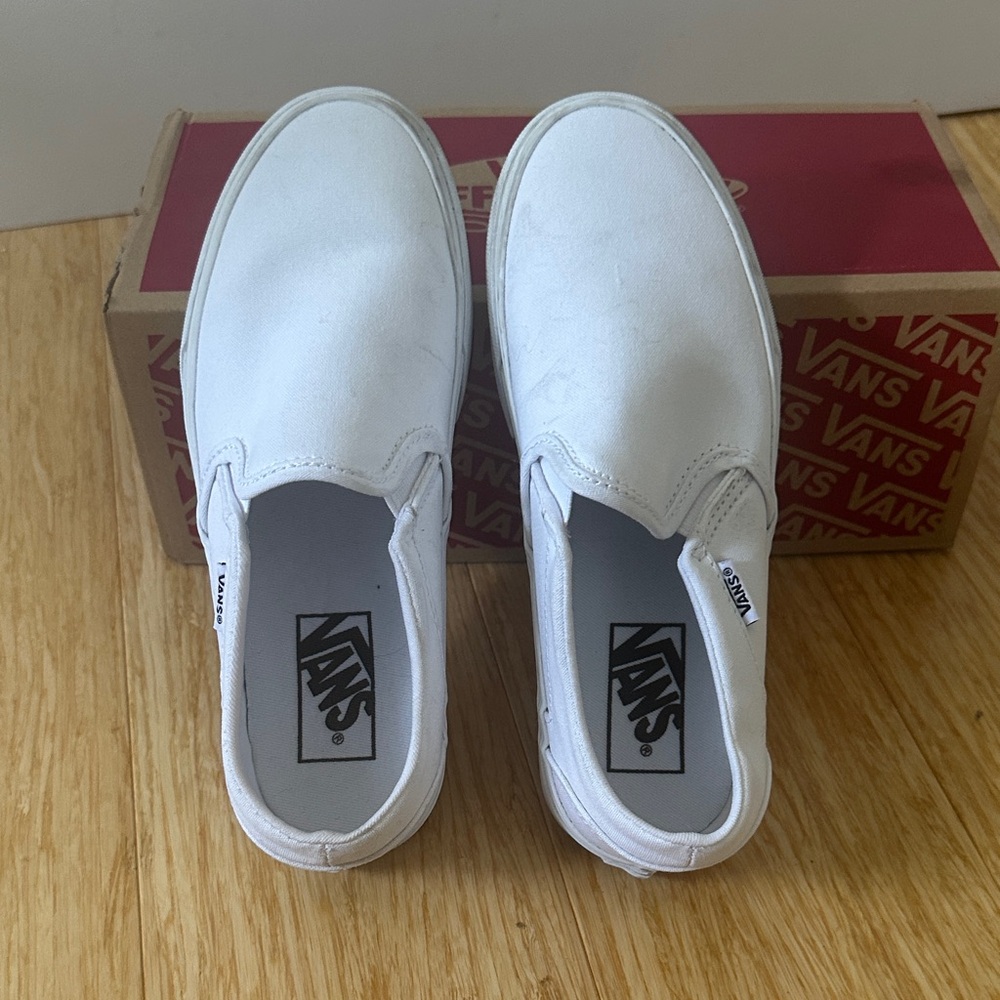 Vans White Slip-On Loafers with Rubber Waffle Outsole